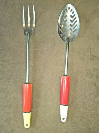 A & J Vintage Kitchen Tools - Set Of 2 Stainless Steel Red White