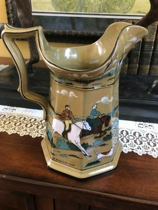 Antique Buffalo Pottery Pitcher ' The Fallowfield Hunt ' 1909 Signed L.  Newman 2