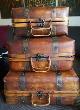 Set Of 3 Cascading Vintage Decorative Suitcases