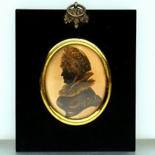 Antique Georgian Miniature Silhouette Portrait Gold Tone Painting Of Lady C1825