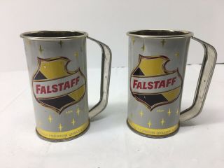 Pristine Vintage " Falstaff " Beer Can Mugs With Handle Advertising
