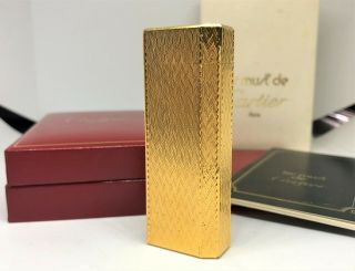Auth Cartier K18 Gold - Plated Diamond Pattern Pentagon Lighter Gold W Case/papers