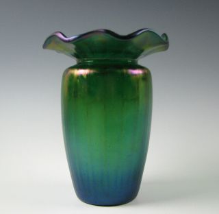 Antique Loetz Bohemian Green Iridescent Art Glass Vase 2