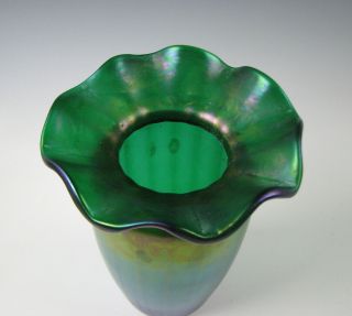 Antique Loetz Bohemian Green Iridescent Art Glass Vase 3