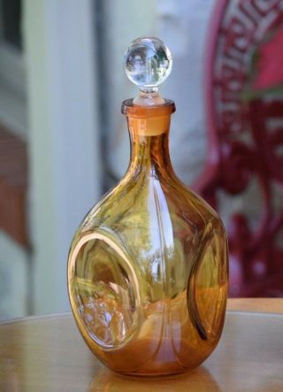 Vintage Amber Blown Glass Wine Decanter