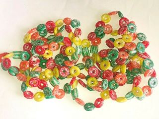 Vintage Plastic Sugared Candy Christmas Tree Garland Green Stripe & Life Savers
