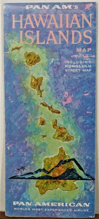 1962 Pan Am Vintage Hawaii Route Map Travel Brochure Honolulu Street Map B