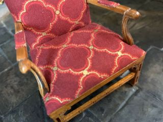 Miniature Dollhouse Artisan Unique Chair Gold Gilt Painted Fabric Asian Design