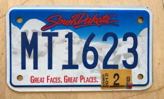 2012 South Dakota Graphic Mt.  Rushmore Motor Cycle License Plate " Mt 1623 " Sd