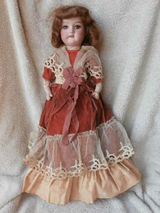 Curious Looking Antique German A & M 390 Bisque Head Doll 18 "