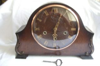 Vintage Smiths Oak Cased Mantle Clock With Westminster Chimes.