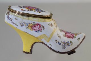 18th Century English Battersea Enamel Shoe Snuff Box Bonbonniere C1770