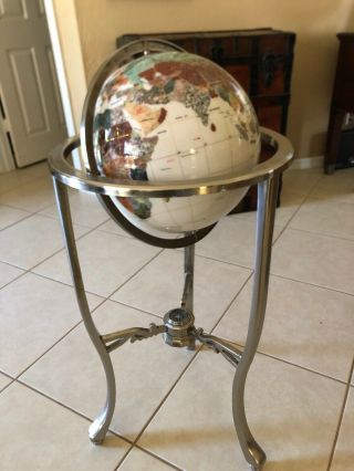 White Gemstone Globe With Compass 36” World Globe On Stand