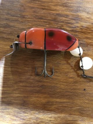 Vintage Fishing Lure Wooden Creek Chub Beetle 3853 Orange Tough Color