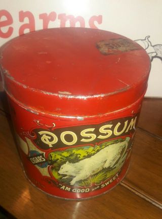 Rare Possum Red 3 For 10c Cigar Tobacco Tin Litho Advertising Can - Mid Grade