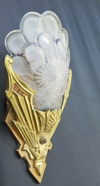Rare Large Floral Slip Shade Wall Sconce Brass Bronze