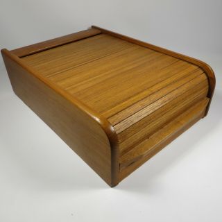 Vtg Roll Top Desk Organizer Storage Mid Century Modern Mcm Teak Wood No Dividers