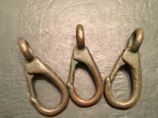 3 Vintage Brass Eye Snap Hook Clip Spring Clips Maritime