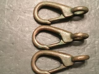 3 Vintage Brass Eye Snap Hook Clip Spring Clips Maritime 3
