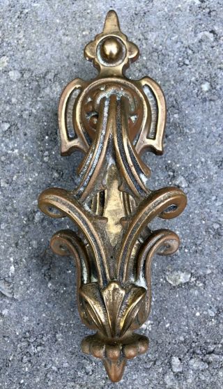 Antique C1900 9” Aesthetic Movement Brass Door Knocker Gothic Art Nouveau Heavy