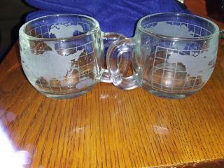 Vtg/coffee Mugs/clear Glass Cups/nestle/etched/frosted/world Globe/map/ 2