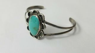 Vintage " Navajo Cuff " Bracelet Sterling Silver & Turquoise Oval Cabochon