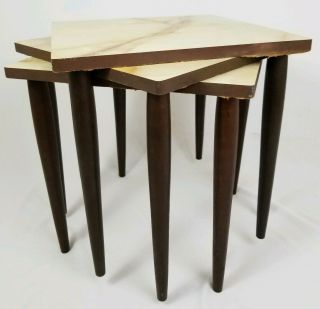 Mid - Century Stacking Nested Table Set Flux Marble Formica Danish Modern Vintage