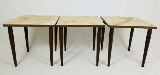 Mid - Century Stacking Nested Table Set Flux Marble Formica Danish Modern Vintage 3