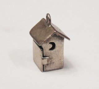 Vtg Sterling Silver Crescent Moon Outhouse Opens Moves Bracelet Charm Pendant
