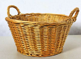 Small Vintage Round Wicker Basket With Handles