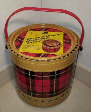 Vtg Hamilton Skotch Grill Red Plaid Tin Litho Has Shelf Wear Basket