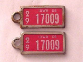 2 Vtg Iowa 1966 Disabled American Veterans (dav) Mini License Plate Tags