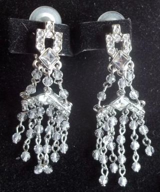 St John Vintage Earrings Haute Couture Pave Ice Rhinestones Crystal Drops