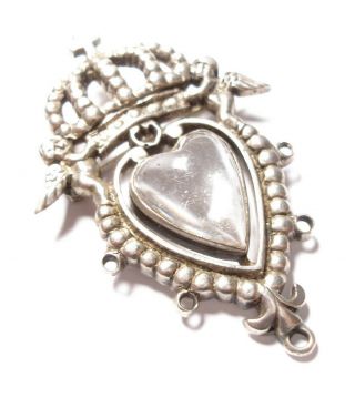 Antique Victorian Silver And Rock Crystal Heart Brooch