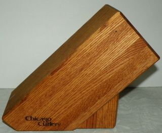 Vintage Chicago Cutler Knife Block Oak Brown Wood 9 Slots Counter Top