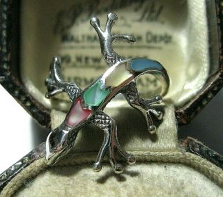 Vintage Style Sterling Silver Rainbow Mother Of Pearl Lizard Ring Size P 1/2 7.  7