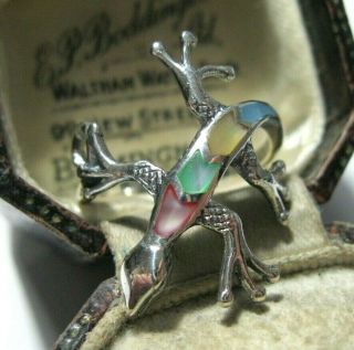 Vintage Style Sterling Silver Rainbow Mother Of Pearl Lizard RING Size P 1/2 7.  7 2