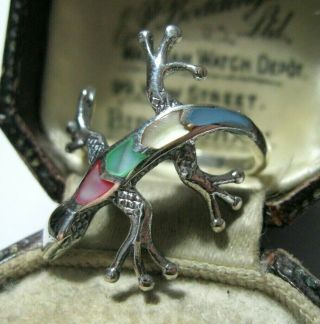 Vintage Style Sterling Silver Rainbow Mother Of Pearl Lizard RING Size P 1/2 7.  7 3