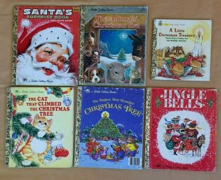 6 Vintage Little Golden Books Santa 