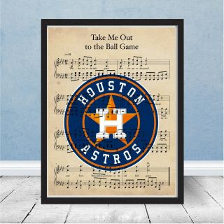 Houston Astros Take Me Out To Ball Game Sheet Music Logo Gift Art Baseball