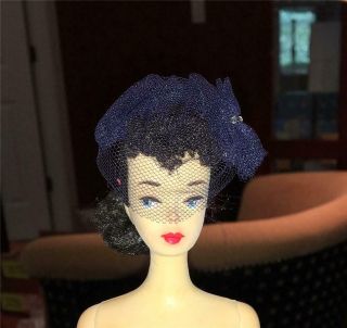 Rare Htf - Vintage Barbie Gay Parisienne Navy Blue Tulle Hat - B295