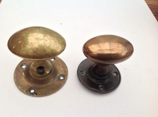 Vintage Bronze Oval Door Knobs Handles Plates Old Antique Brass Odd