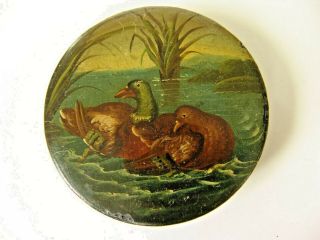Antique Papier Mache Snuff Box - Ducks - Early 19th C