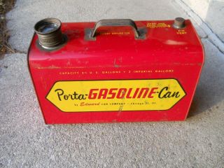 Vintage Porta - Gasoline - Can Metal Gas Can 2 - 1/2 Gallon Gas Tank Edward Can Co.