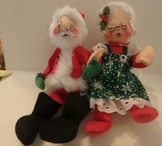 Vintage Annalee Mobilitee Dolls Santa 1963 And Mrs.  Claus Snowflake Apron