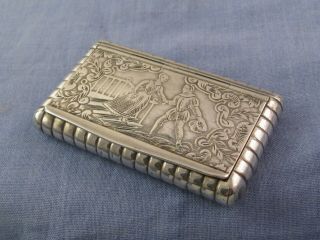 French Silver Antique Snuff Box Pictorial Early 1800s 19th Century Pocket Case