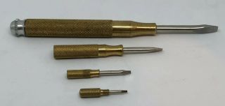 Vintage Gam Mfg Co.  Brass 4 In 1 Tool Slotted Flat Head Nesting Screwdriver