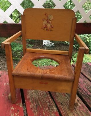 Vintage 1950’s Oak Hill Wood Potty Chair Made In Fitchburg,  Mass Usa