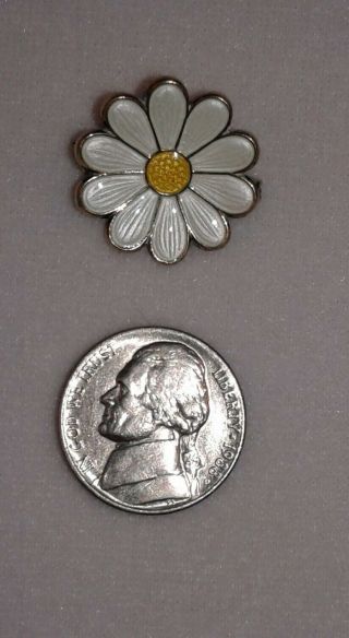Vintage Aksel Holmsen 925 Sterling Silver Enamel Daisy Pin/brooch