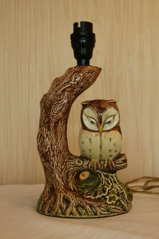 Retro 1960s Mid Century Ceramic Owl Table Lamp,  Side Table Lamp